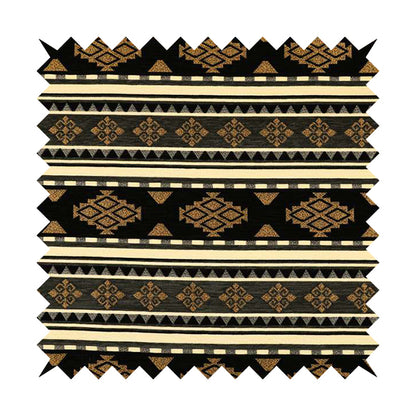 Anthropology Kilim Pattern Fabric In Grey Black Gold Colour Upholstery Furnishing Fabric CTR-146 - Made To Measure Curtains