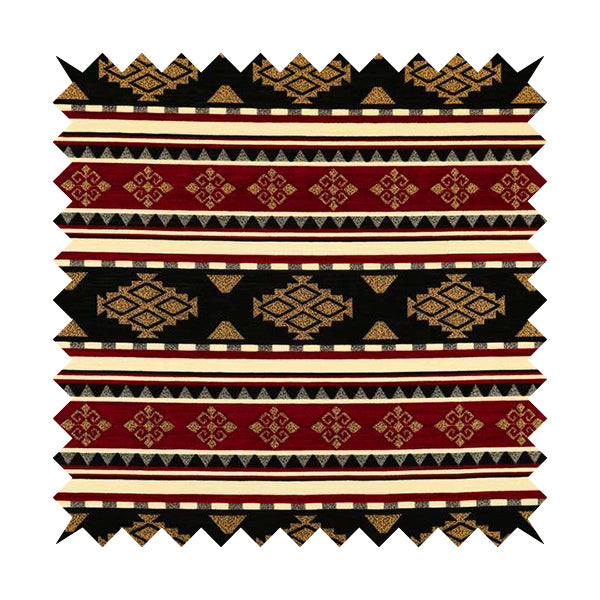 Anthropology Kilim Pattern Fabric In Burgundy Black Gold Colour Upholstery Furnishing Fabric CTR-147 - Roman Blinds