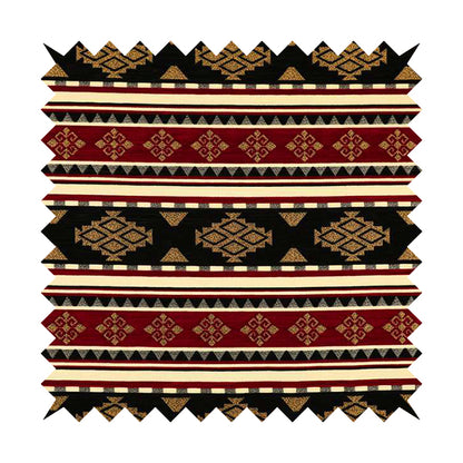 Anthropology Kilim Pattern Fabric In Burgundy Black Gold Colour Upholstery Furnishing Fabric CTR-147 - Roman Blinds