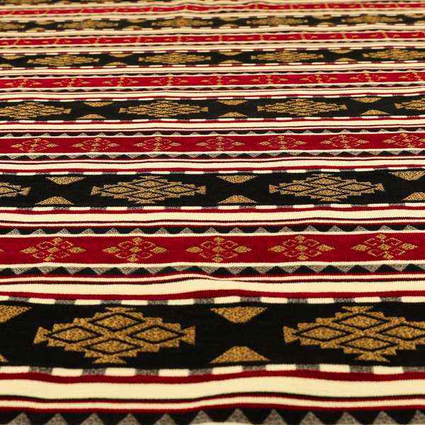 Anthropology Kilim Pattern Fabric In Burgundy Black Gold Colour Upholstery Furnishing Fabric CTR-147 - Roman Blinds