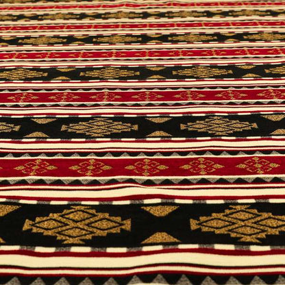 Anthropology Kilim Pattern Fabric In Burgundy Black Gold Colour Upholstery Furnishing Fabric CTR-147 - Made To Measure Curtains