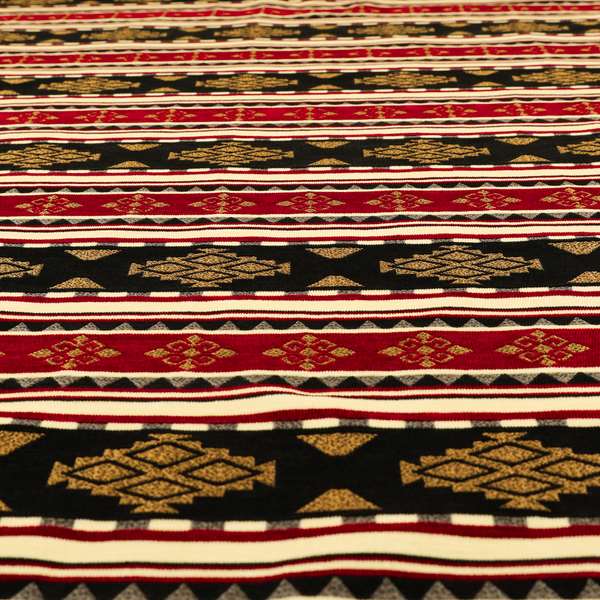 Anthropology Kilim Pattern Fabric In Burgundy Black Gold Colour Upholstery Furnishing Fabric CTR-147