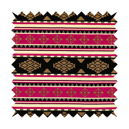 Anthropology Kilim Pattern Fabric In Pink Black Gold Colour Upholstery Furnishing Fabric CTR-149