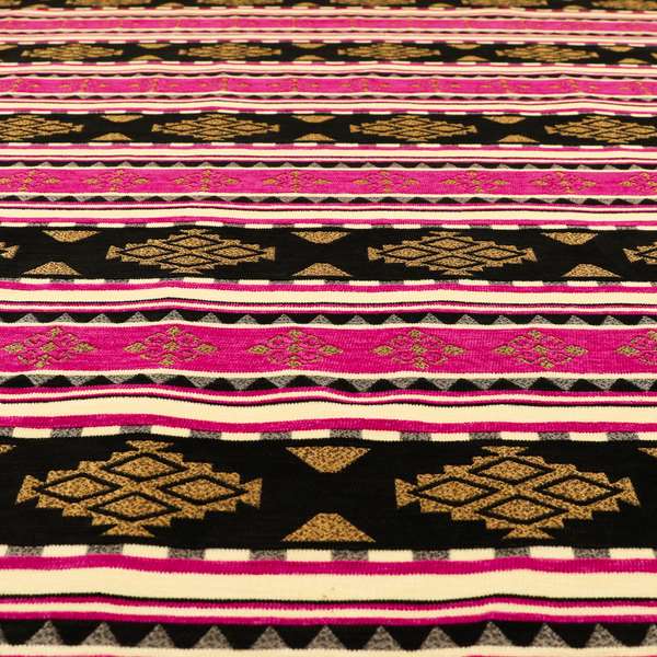 Anthropology Kilim Pattern Fabric In Pink Black Gold Colour Upholstery Furnishing Fabric CTR-149