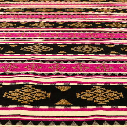 Anthropology Kilim Pattern Fabric In Pink Black Gold Colour Upholstery Furnishing Fabric CTR-149