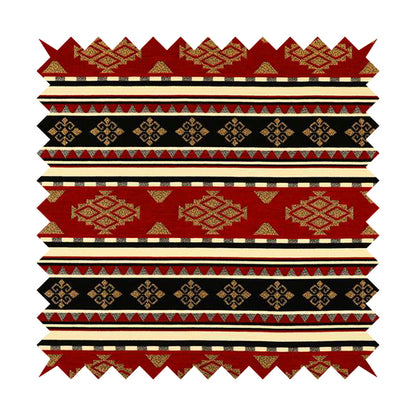 Anthropology Kilim Pattern Fabric In Red Black Gold Colour Upholstery Furnishing Fabric CTR-150 - Made To Measure Curtains