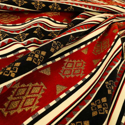 Anthropology Kilim Pattern Fabric In Red Black Gold Colour Upholstery Furnishing Fabric CTR-150 - Roman Blinds