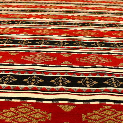 Anthropology Kilim Pattern Fabric In Red Black Gold Colour Upholstery Furnishing Fabric CTR-150 - Roman Blinds