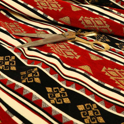 Anthropology Kilim Pattern Fabric In Red Black Gold Colour Upholstery Furnishing Fabric CTR-150