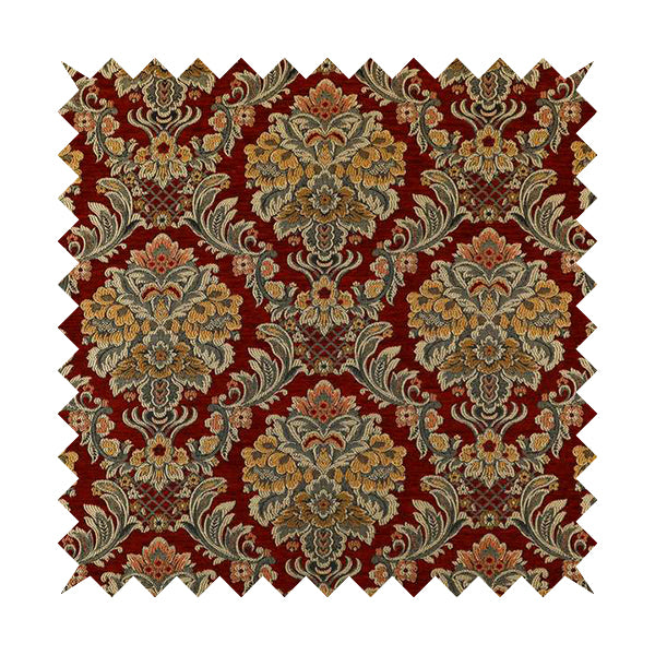Legacy Damask Collection Exotic Rich Floral Pattern Red Colour Upholstery Fabric CTR-151