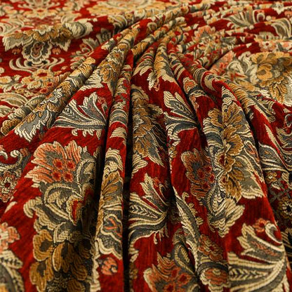 Legacy Damask Collection Exotic Rich Floral Pattern Red Colour Upholstery Fabric CTR-151 - Made To Measure Curtains