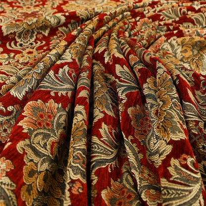 Legacy Damask Collection Exotic Rich Floral Pattern Red Colour Upholstery Fabric CTR-151