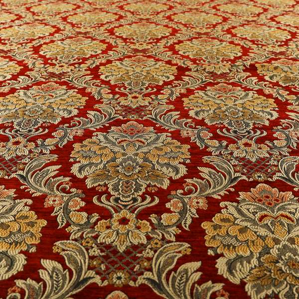 Legacy Damask Collection Exotic Rich Floral Pattern Red Colour Upholstery Fabric CTR-151 - Roman Blinds