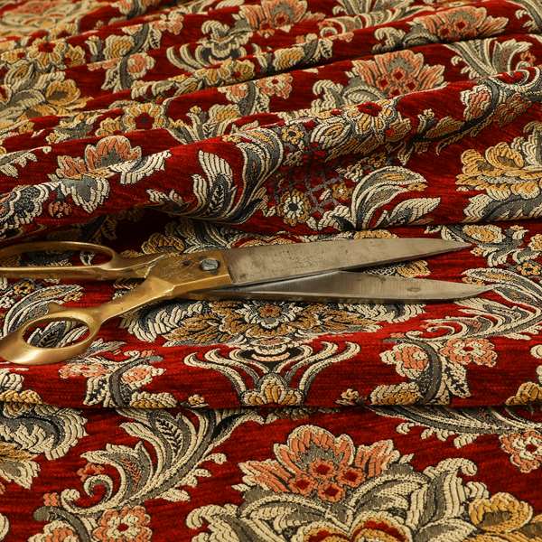 Legacy Damask Collection Exotic Rich Floral Pattern Red Colour Upholstery Fabric CTR-151 - Roman Blinds