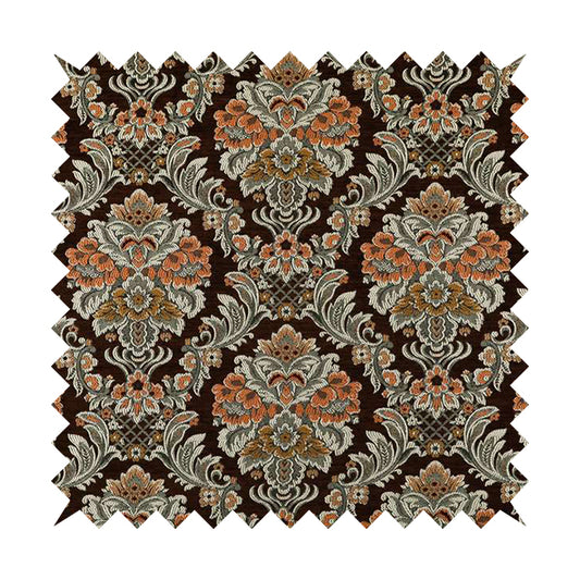 Legacy Damask Collection Exotic Rich Floral Pattern Brown Colour Upholstery Fabric CTR-152