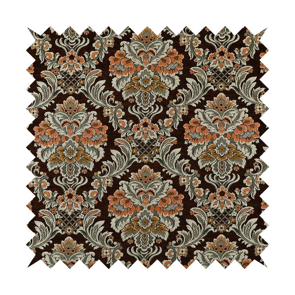 Legacy Damask Collection Exotic Rich Floral Pattern Brown Colour Upholstery Fabric CTR-152 - Made To Measure Curtains