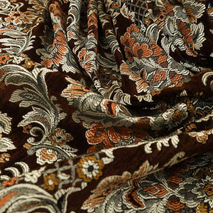 Legacy Damask Collection Exotic Rich Floral Pattern Brown Colour Upholstery Fabric CTR-152 - Made To Measure Curtains