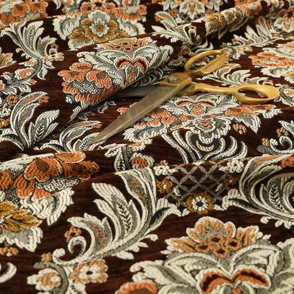 Legacy Damask Collection Exotic Rich Floral Pattern Brown Colour Upholstery Fabric CTR-152 - Made To Measure Curtains