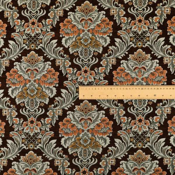 Legacy Damask Collection Exotic Rich Floral Pattern Brown Colour Upholstery Fabric CTR-152 - Made To Measure Curtains