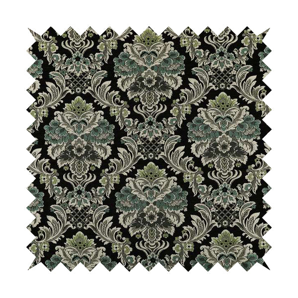 Legacy Damask Collection Exotic Rich Floral Pattern Black Blue Green Colour Upholstery Fabric CTR-153 - Roman Blinds