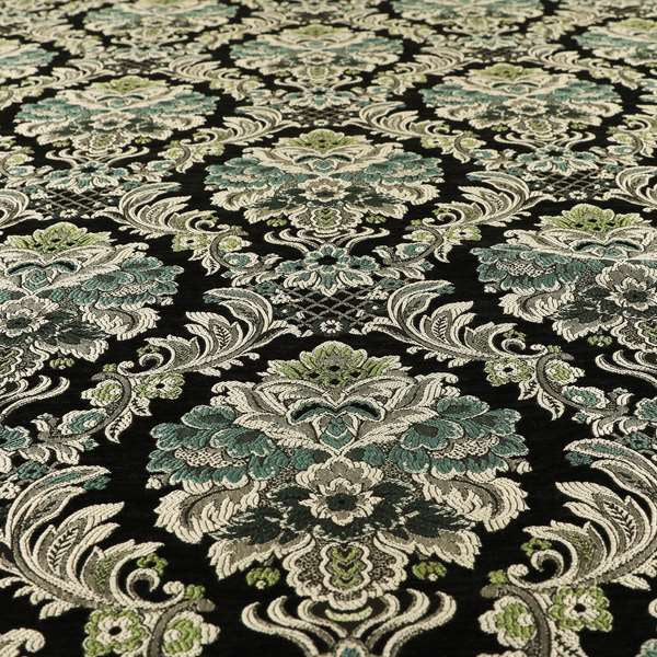 Legacy Damask Collection Exotic Rich Floral Pattern Black Blue Green Colour Upholstery Fabric CTR-153 - Roman Blinds