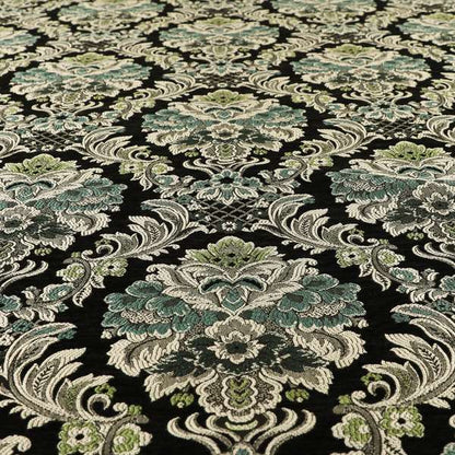 Legacy Damask Collection Exotic Rich Floral Pattern Black Blue Green Colour Upholstery Fabric CTR-153 - Made To Measure Curtains