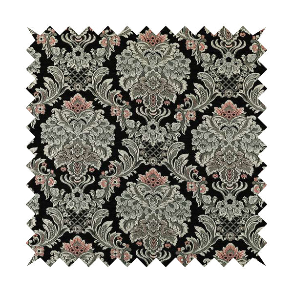 Legacy Damask Collection Exotic Rich Floral Pattern Black Grey Pink Colour Upholstery Fabric CTR-154 - Roman Blinds