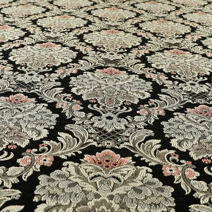 Legacy Damask Collection Exotic Rich Floral Pattern Black Grey Pink Colour Upholstery Fabric CTR-154 - Made To Measure Curtains