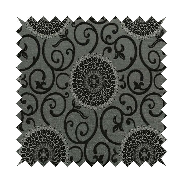 Anthozoa Collection Round Floral Shiny Finish Pattern In Black Upholstery Fabric CTR-157 - Roman Blinds