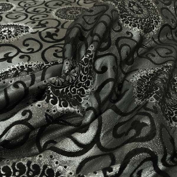 Anthozoa Collection Round Floral Shiny Finish Pattern In Black Upholstery Fabric CTR-157 - Roman Blinds