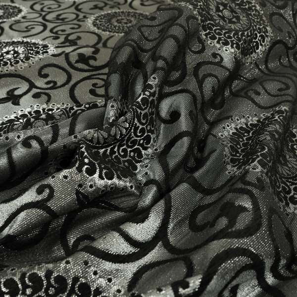 Anthozoa Collection Round Floral Shiny Finish Pattern In Black Upholstery Fabric CTR-157 - Made To Measure Curtains