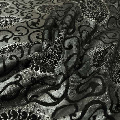 Anthozoa Collection Round Floral Shiny Finish Pattern In Black Upholstery Fabric CTR-157 - Made To Measure Curtains