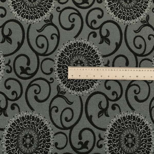 Anthozoa Collection Round Floral Shiny Finish Pattern In Black Upholstery Fabric CTR-157 - Roman Blinds