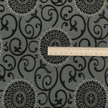 Anthozoa Collection Round Floral Shiny Finish Pattern In Black Upholstery Fabric CTR-157 - Made To Measure Curtains