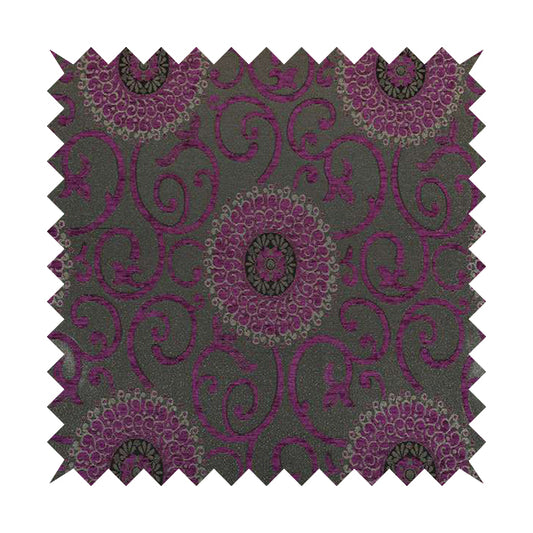 Anthozoa Collection Round Floral Shiny Finish Pattern In Pink Upholstery Fabric CTR-158