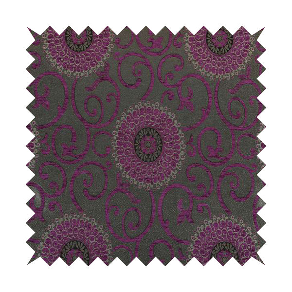 Anthozoa Collection Round Floral Shiny Finish Pattern In Pink Upholstery Fabric CTR-158 - Handmade Cushions