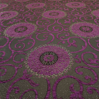 Anthozoa Collection Round Floral Shiny Finish Pattern In Pink Upholstery Fabric CTR-158 - Made To Measure Curtains