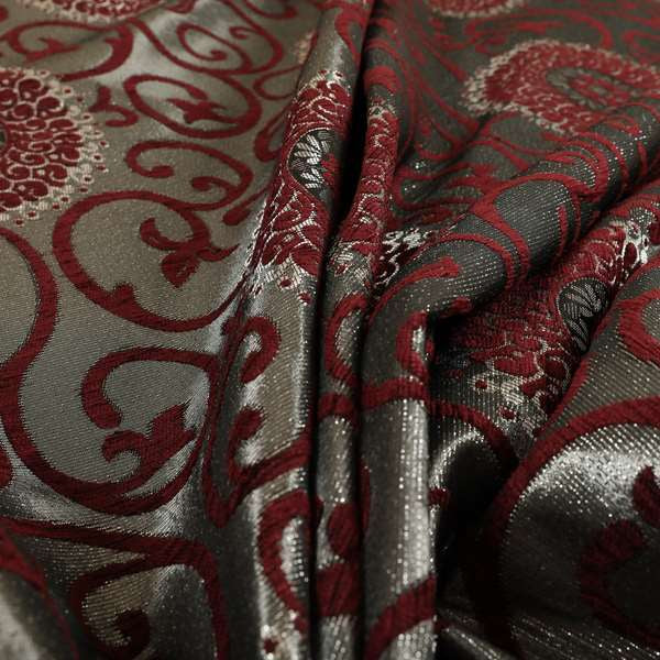 Anthozoa Collection Round Floral Shiny Finish Pattern In Burgundy Upholstery Fabric CTR-159 - Made To Measure Curtains