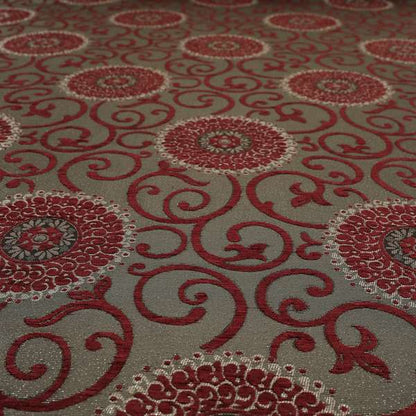 Anthozoa Collection Round Floral Shiny Finish Pattern In Burgundy Upholstery Fabric CTR-159