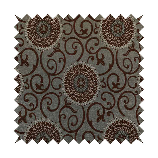 Anthozoa Collection Round Floral Shiny Finish Pattern In Brown Upholstery Fabric CTR-160