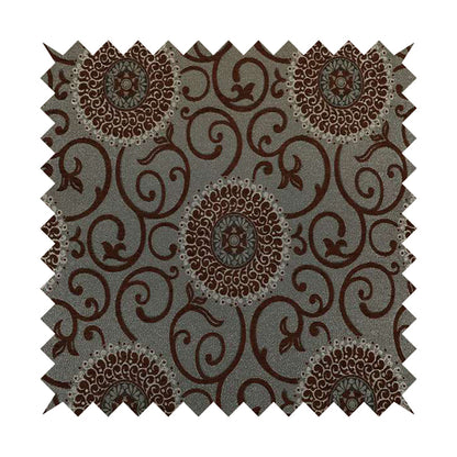 Anthozoa Collection Round Floral Shiny Finish Pattern In Brown Upholstery Fabric CTR-160 - Made To Measure Curtains