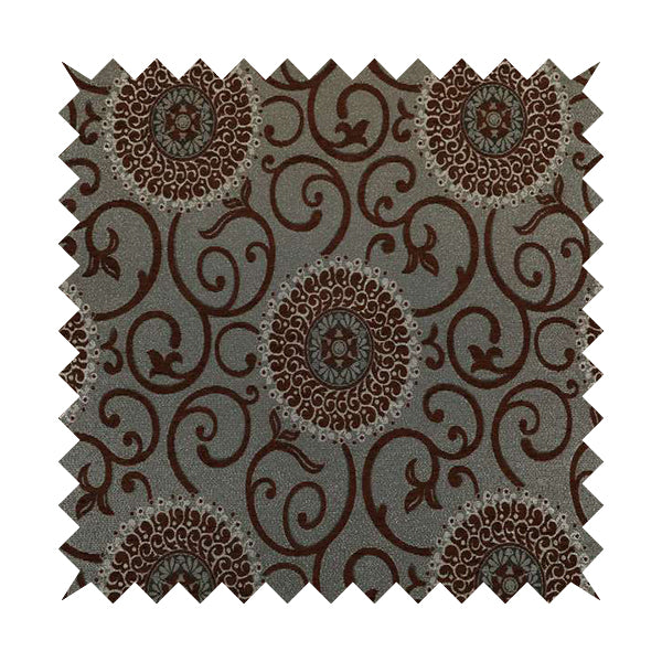 Anthozoa Collection Round Floral Shiny Finish Pattern In Brown Upholstery Fabric CTR-160 - Handmade Cushions