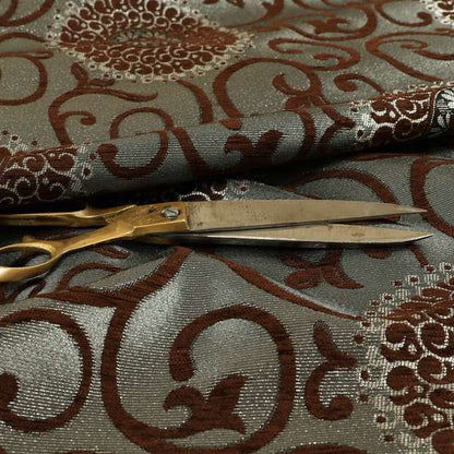 Anthozoa Collection Round Floral Shiny Finish Pattern In Brown Upholstery Fabric CTR-160 - Made To Measure Curtains