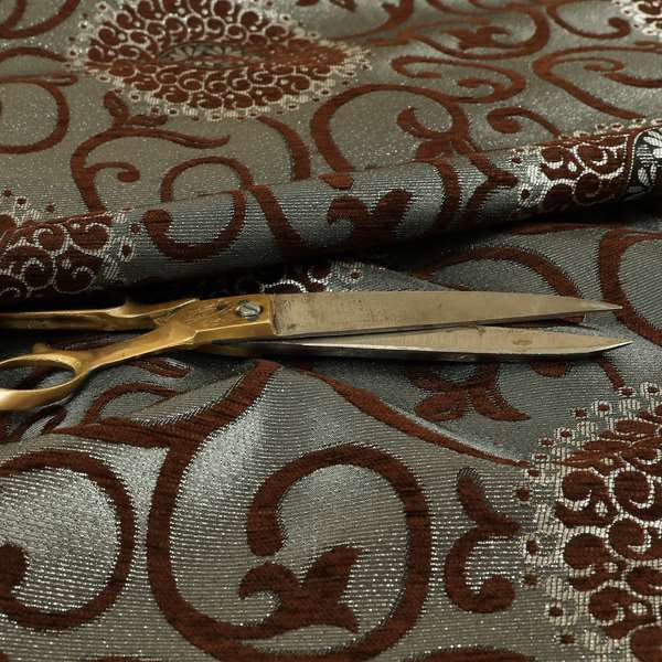 Anthozoa Collection Round Floral Shiny Finish Pattern In Brown Upholstery Fabric CTR-160 - Handmade Cushions