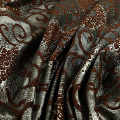 Anthozoa Collection Round Floral Shiny Finish Pattern In Brown Upholstery Fabric CTR-160 - Roman Blinds