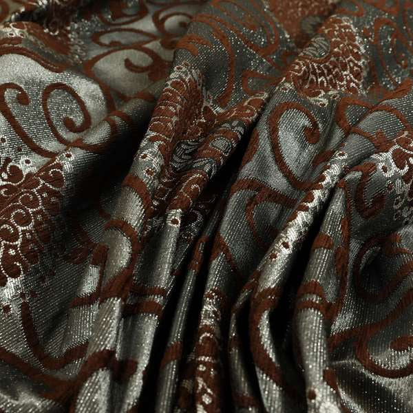 Anthozoa Collection Round Floral Shiny Finish Pattern In Brown Upholstery Fabric CTR-160 - Made To Measure Curtains