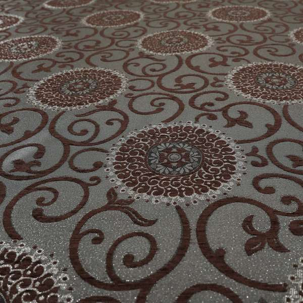 Anthozoa Collection Round Floral Shiny Finish Pattern In Brown Upholstery Fabric CTR-160 - Roman Blinds