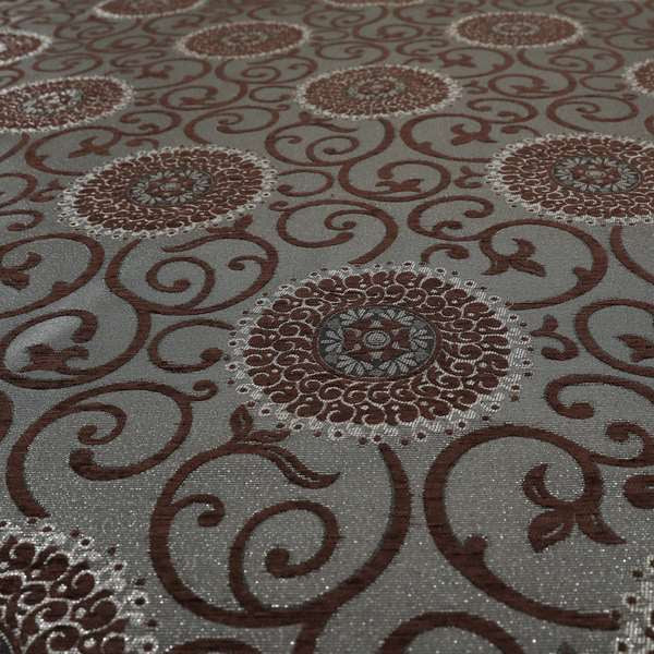 Anthozoa Collection Round Floral Shiny Finish Pattern In Brown Upholstery Fabric CTR-160 - Made To Measure Curtains