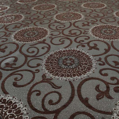 Anthozoa Collection Round Floral Shiny Finish Pattern In Brown Upholstery Fabric CTR-160 - Handmade Cushions