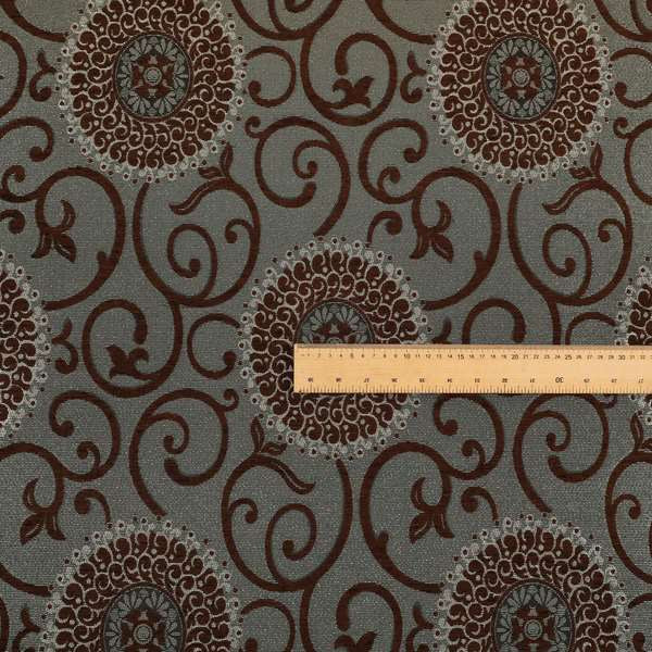 Anthozoa Collection Round Floral Shiny Finish Pattern In Brown Upholstery Fabric CTR-160 - Handmade Cushions